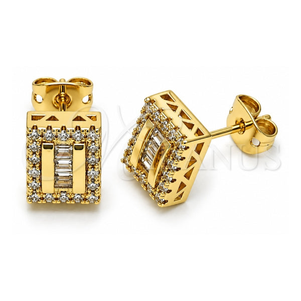 Arete Dormilona 02.342.0295 Oro Laminado, Diseño de Baguette, con Micro Pave Blanca y Zirconia Cubica Blanca, Pulido, Tono Dorado