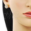 Arete Dormilona 02.342.0303 Oro Laminado, Diseño de Baguette y Flor, con Zirconia Cubica Blanca, Pulido, Tono Dorado