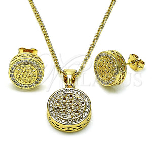 Juego de Arete y Dije de Adulto 10.342.0138 Oro Laminado, con Blanca Micro Pave, Pulido, Tono Dorado