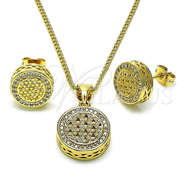 Juego de Arete y Dije de Adulto 10.342.0138 Oro Laminado, con Blanca Micro Pave, Pulido, Tono Dorado