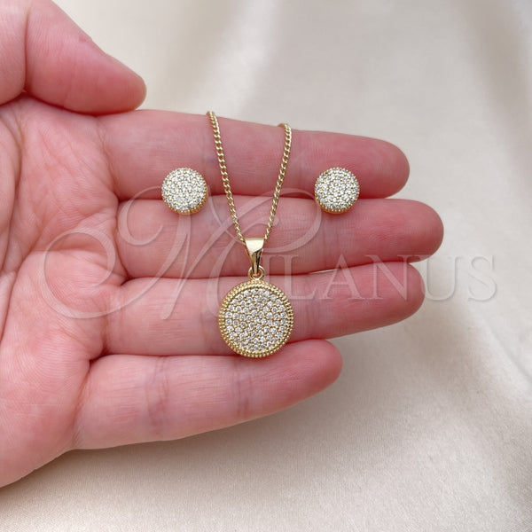 Juego de Arete y Dije de Adulto 10.342.0140 Oro Laminado, con Blanca Micro Pave, Pulido, Tono Dorado