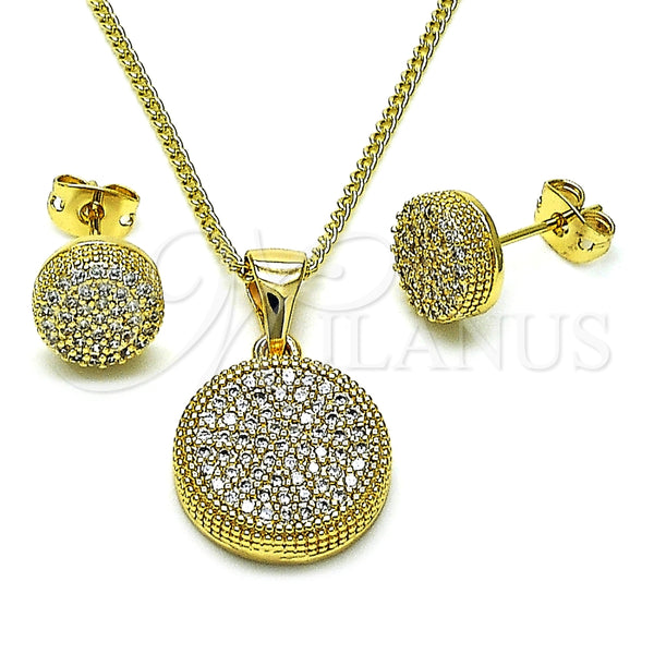 Juego de Arete y Dije de Adulto 10.342.0140 Oro Laminado, con Blanca Micro Pave, Pulido, Tono Dorado