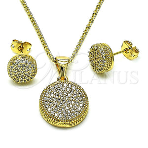 Juego de Arete y Dije de Adulto 10.342.0140 Oro Laminado, con Blanca Micro Pave, Pulido, Tono Dorado