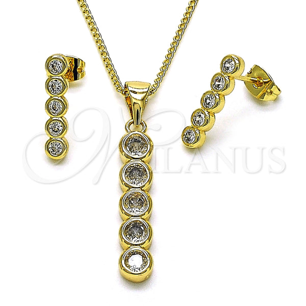 Juego de Arete y Dije de Adulto 10.342.0142 Oro Laminado, con Zirconia Cubica Blanca, Pulido, Tono Dorado