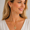 Juego de Arete y Dije de Adulto 10.342.0146 Oro Laminado, Diseño de Puff Mariner, con Micro Pave Blanca, Pulido, Tono Dorado