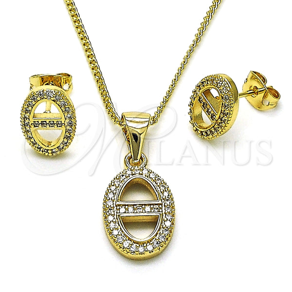 Juego de Arete y Dije de Adulto 10.342.0146 Oro Laminado, Diseño de Puff Mariner, con Micro Pave Blanca, Pulido, Tono Dorado