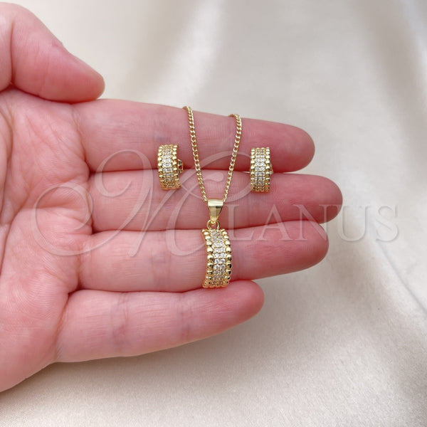 Juego de Arete y Dije de Adulto 10.342.0147 Oro Laminado, con Blanca Micro Pave, Pulido, Tono Dorado