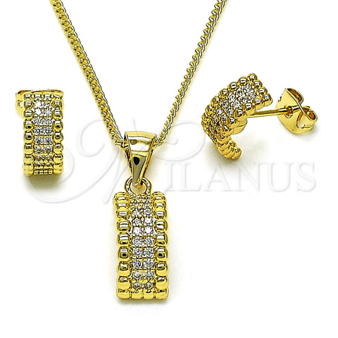 Juego de Arete y Dije de Adulto 10.342.0147 Oro Laminado, con Blanca Micro Pave, Pulido, Tono Dorado