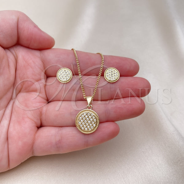 Juego de Arete y Dije de Adulto 10.342.0150 Oro Laminado, con Blanca Micro Pave, Pulido, Tono Dorado