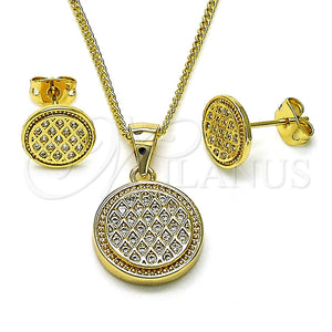 Juego de Arete y Dije de Adulto 10.342.0150 Oro Laminado, con Blanca Micro Pave, Pulido, Tono Dorado