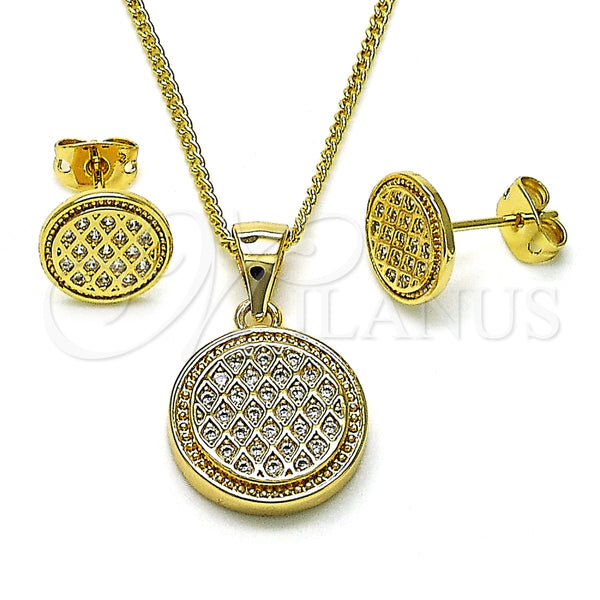Juego de Arete y Dije de Adulto 10.342.0150 Oro Laminado, con Blanca Micro Pave, Pulido, Tono Dorado