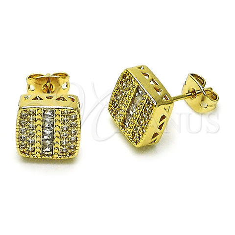 Arete Dormilona 02.342.0306 Oro Laminado, Diseño de Cluster, con Blanca Micro Pave and Blanca Zirconia Cubica, Pulido, Tono Dorado