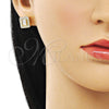 Arete Dormilona 02.342.0307 Oro Laminado, Diseño de Baguette, con Micro Pave Blanca y Zirconia Cubica Blanca, Pulido, Tono Dorado