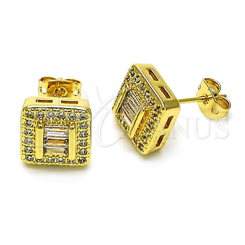 Arete Dormilona 02.342.0307 Oro Laminado, Diseño de Baguette, con Micro Pave Blanca y Zirconia Cubica Blanca, Pulido, Tono Dorado