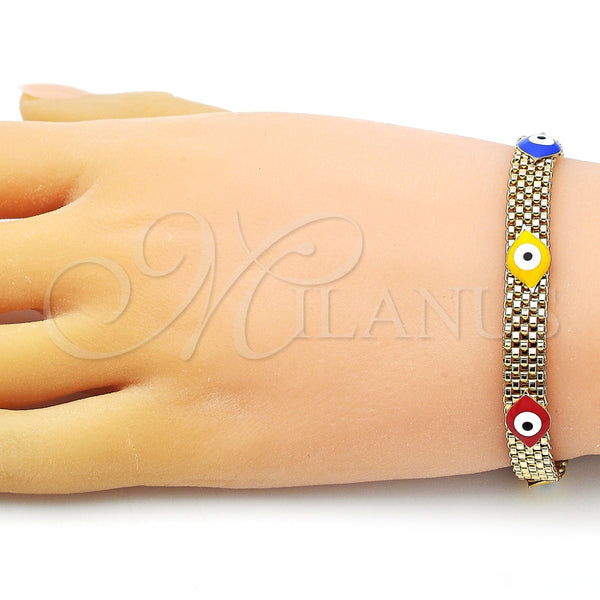 Pulsera Elegante 03.331.0213.1.08 Oro Laminado, Diseño de Ojo Griego y Bismarco, Esmaltado Multicolor, Tono Dorado (08 MM Thickness, 8 Inches Length)