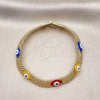 Pulsera Elegante 03.331.0213.1.08 Oro Laminado, Diseño de Ojo Griego y Bismarco, Esmaltado Multicolor, Tono Dorado (08 MM Thickness, 8 Inches Length)