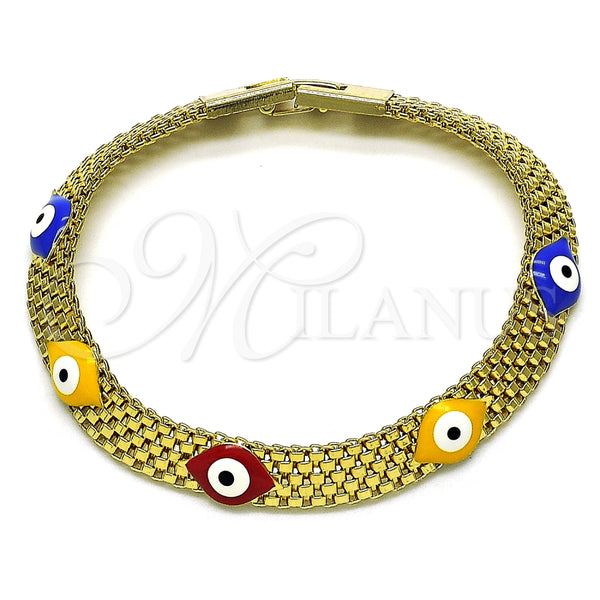 Pulsera Elegante 03.331.0213.1.08 Oro Laminado, Diseño de Ojo Griego y Bismarco, Esmaltado Multicolor, Tono Dorado (08 MM Thickness, 8 Inches Length)