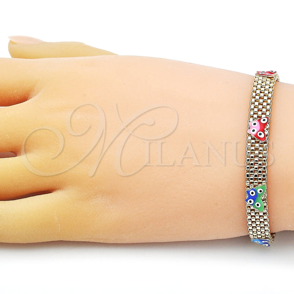 Pulsera Elegante 03.331.0214.08 Oro Laminado, Diseño de Mariposa y Bismarco, Esmaltado Multicolor, Tono Dorado (08 MM Thickness, 8 Inches Length)