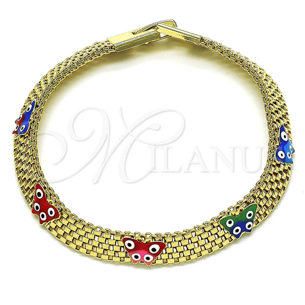 Pulsera Elegante 03.331.0214.08 Oro Laminado, Diseño de Mariposa y Bismarco, Esmaltado Multicolor, Tono Dorado (08 MM Thickness, 8 Inches Length)