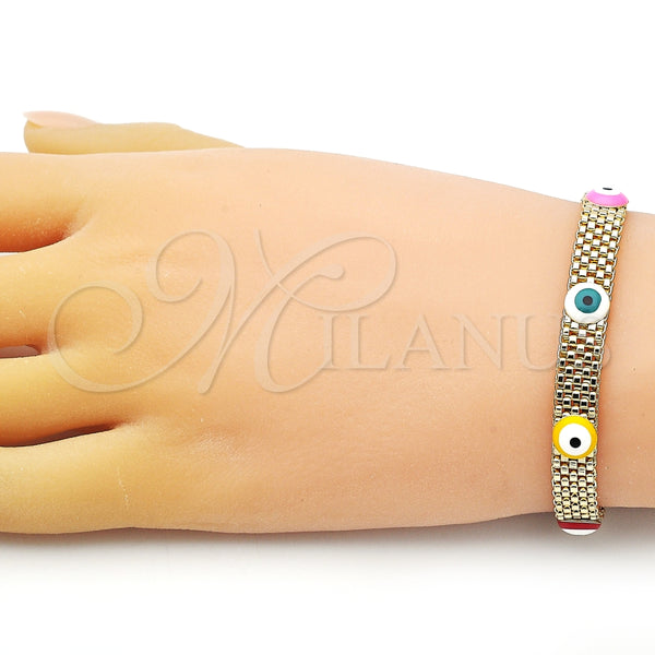 Pulsera Elegante 03.331.0215.1.08 Oro Laminado, Diseño de Ojo Griego y Bismarco, Esmaltado Multicolor, Tono Dorado (08 MM Thickness, 8 Inches Length)