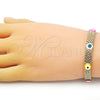 Pulsera Elegante 03.331.0215.1.08 Oro Laminado, Diseño de Ojo Griego y Bismarco, Esmaltado Multicolor, Tono Dorado (08 MM Thickness, 8 Inches Length)