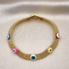 Pulsera Elegante 03.331.0215.1.08 Oro Laminado, Diseño de Ojo Griego y Bismarco, Esmaltado Multicolor, Tono Dorado (08 MM Thickness, 8 Inches Length)