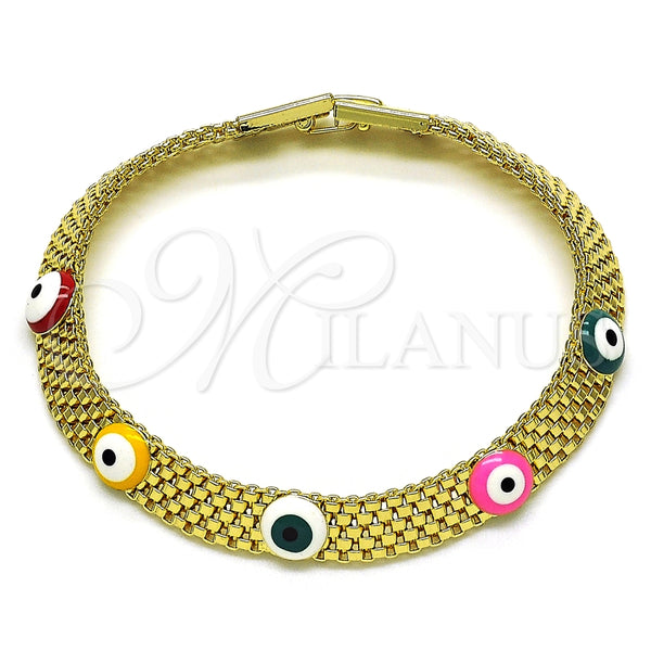 Pulsera Elegante 03.331.0215.1.08 Oro Laminado, Diseño de Ojo Griego y Bismarco, Esmaltado Multicolor, Tono Dorado (08 MM Thickness, 8 Inches Length)