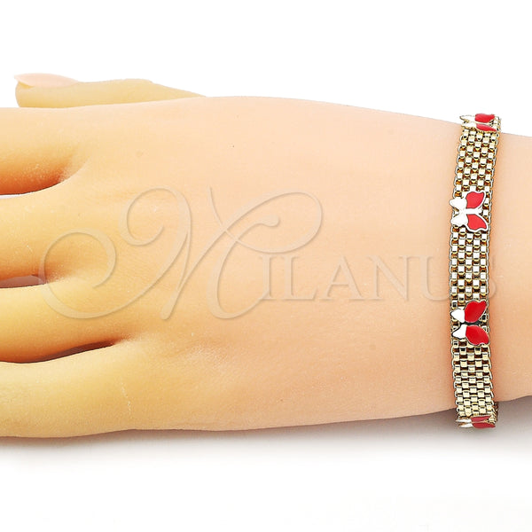 Pulsera Elegante 03.331.0216.08 Oro Laminado, Diseño de Mariposa y Bismarco, Esmaltado Rojo, Tono Dorado (08 MM Thickness, 8 Inches Length)