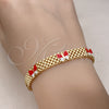 Pulsera Elegante 03.331.0216.08 Oro Laminado, Diseño de Mariposa y Bismarco, Esmaltado Rojo, Tono Dorado (08 MM Thickness, 8 Inches Length)