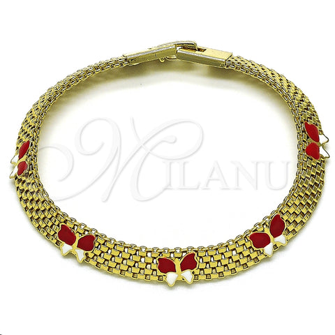 Pulsera Elegante 03.331.0216.08 Oro Laminado, Diseño de Mariposa y Bismarco, Esmaltado Rojo, Tono Dorado (08 MM Thickness, 8 Inches Length)