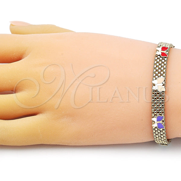 Pulsera Elegante 03.331.0216.1.08 Oro Laminado, Diseño de Mariposa y Bismarco, Esmaltado Multicolor, Tono Dorado (08 MM Thickness, 8 Inches Length)