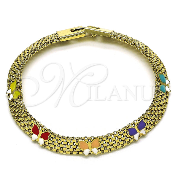 Pulsera Elegante 03.331.0216.1.08 Oro Laminado, Diseño de Mariposa y Bismarco, Esmaltado Multicolor, Tono Dorado (08 MM Thickness, 8 Inches Length)