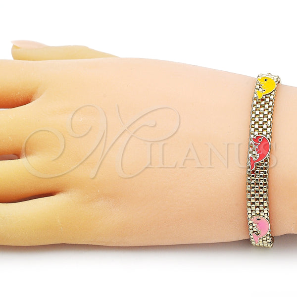 Pulsera Elegante 03.331.0217.08 Oro Laminado, Diseño de Delfín y Bismarco, Esmaltado Multicolor, Tono Dorado (08 MM Thickness, 8 Inches Length)