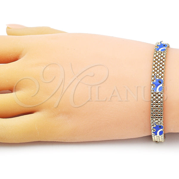 Pulsera Elegante 03.331.0218.08 Oro Laminado, Diseño de Elefante y Bismarco, Esmaltado Azul, Tono Dorado (08 MM Thickness, 8 Inches Length)