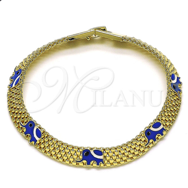 Pulsera Elegante 03.331.0218.08 Oro Laminado, Diseño de Elefante y Bismarco, Esmaltado Azul, Tono Dorado (08 MM Thickness, 8 Inches Length)