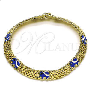 Pulsera Elegante 03.331.0218.08 Oro Laminado, Diseño de Elefante y Bismarco, Esmaltado Azul, Tono Dorado (08 MM Thickness, 8 Inches Length)