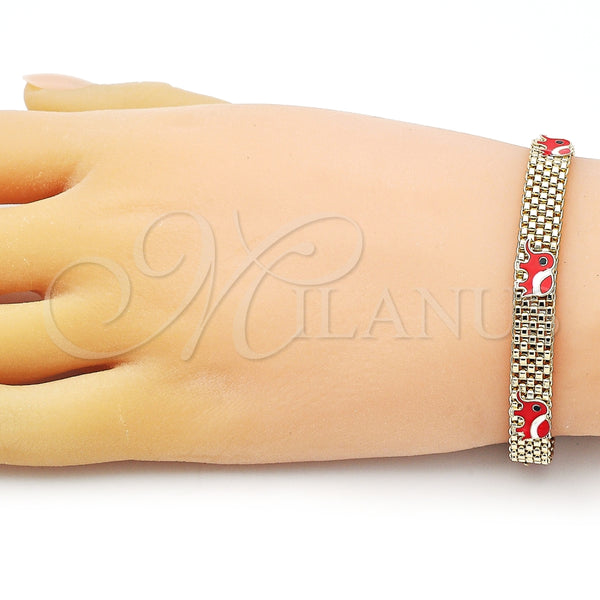 Pulsera Elegante 03.331.0218.1.08 Oro Laminado, Diseño de Elefante y Bismarco, Esmaltado Rojo, Tono Dorado (08 MM Thickness, 8 Inches Length)