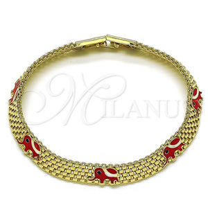 Pulsera Elegante 03.331.0218.1.08 Oro Laminado, Diseño de Elefante y Bismarco, Esmaltado Rojo, Tono Dorado (08 MM Thickness, 8 Inches Length)