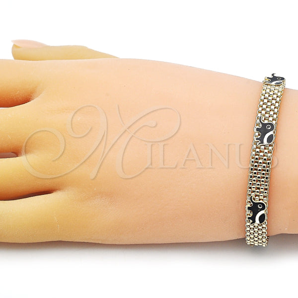 Pulsera Elegante 03.331.0218.2.08 Oro Laminado, Diseño de Elefante y Bismarco, Esmaltado Negro, Tono Dorado (08 MM Thickness, 8 Inches Length)