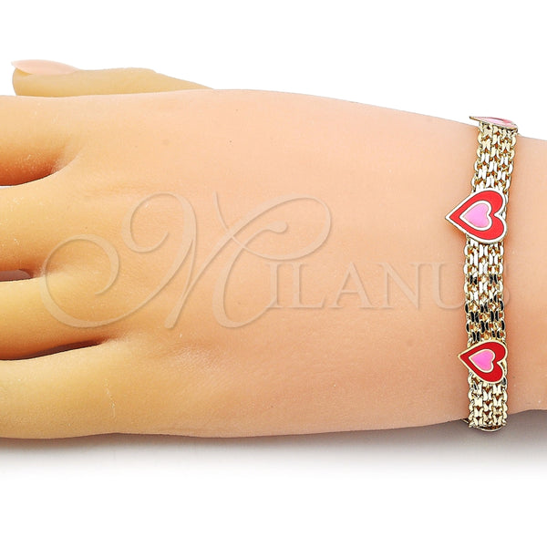 Pulsera Elegante 03.331.0220.07 Oro Laminado, Diseño de Corazón y Bismarco, Esmaltado Rojo, Tono Dorado (07 MM Thickness, 7 Inches Length)