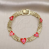 Pulsera Elegante 03.331.0220.07 Oro Laminado, Diseño de Corazón y Bismarco, Esmaltado Rojo, Tono Dorado (07 MM Thickness, 7 Inches Length)