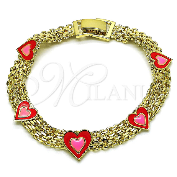 Pulsera Elegante 03.331.0220.07 Oro Laminado, Diseño de Corazón y Bismarco, Esmaltado Rojo, Tono Dorado (07 MM Thickness, 7 Inches Length)