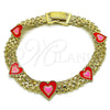 Pulsera Elegante 03.331.0220.07 Oro Laminado, Diseño de Corazón y Bismarco, Esmaltado Rojo, Tono Dorado (07 MM Thickness, 7 Inches Length)