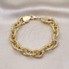 Pulsera Elegante 03.331.0221.09 Oro Laminado, Diseño de Rolo, Diamantado, Tono Dorado (13 MM Thickness, 9 Inches Length)