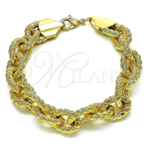 Pulsera Elegante 03.331.0221.09 Oro Laminado, Diseño de Rolo, Diamantado, Tono Dorado (13 MM Thickness, 9 Inches Length)