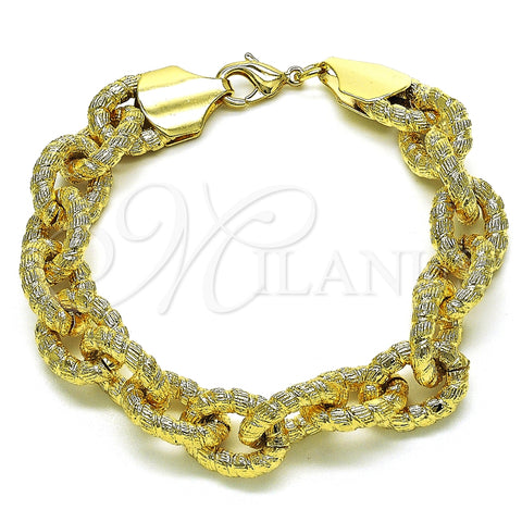 Pulsera Elegante 03.331.0221.09 Oro Laminado, Diseño de Rolo, Diamantado, Tono Dorado (13 MM Thickness, 9 Inches Length)