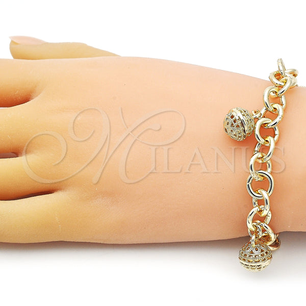 Pulsera de Dije 03.331.0223.08 Oro Laminado, Diseño de Rolo, Pulido, Tono Dorado (10 MM Thickness, 8 Inches Length)