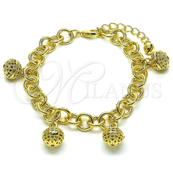 Pulsera de Dije 03.331.0223.08 Oro Laminado, Diseño de Rolo, Pulido, Tono Dorado (10 MM Thickness, 8 Inches Length)