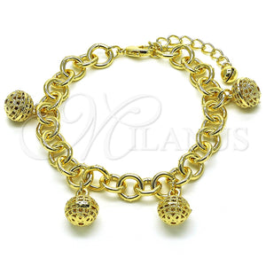 Pulsera de Dije 03.331.0223.08 Oro Laminado, Diseño de Rolo, Pulido, Tono Dorado (10 MM Thickness, 8 Inches Length)