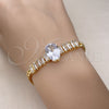Pulsera Elegante 03.283.0345.07 Oro Laminado, Diseño de Baguette y Miami Cubana, con Blanca Zirconia Cubica, Pulido, Tono Dorado (05 MM Thickness, 7 Inches Length)